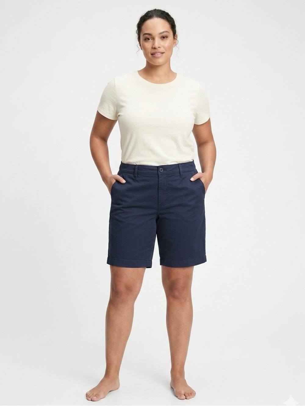 AG Adriano Goldschmied Navy Cotton Chino Bermuda Shorts Women's Size 31 Classic - Picture 8 of 9